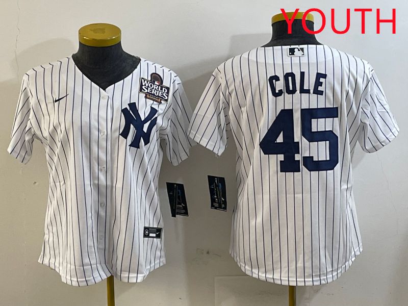 Youth New York Yankees #45 Cole White Stripe Game 2025 Nike MLB Jersey style 5->youth mlb jersey->Youth Jersey